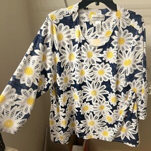 Alfred Dunner Navy and White Floral Blouse